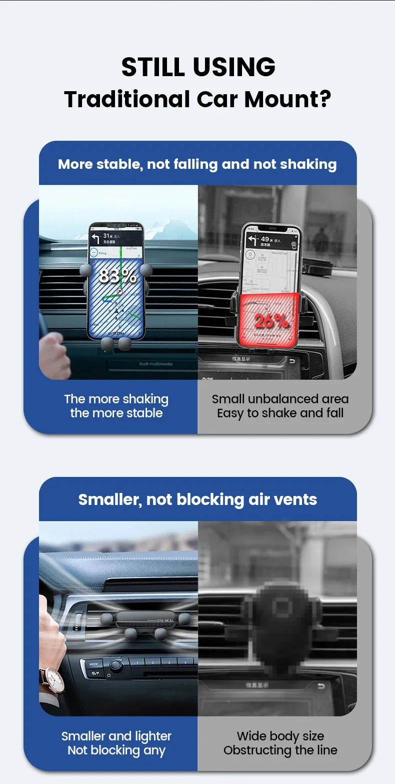 Universal Gravity Car Phone Holder Air Vent Mount Mobile Support for iPhone 13/12 Xiaomi - Automotive GPS Stand