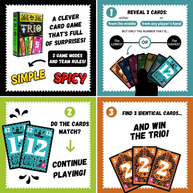Trio Card Game Family Party Board Game Night Entertainment 3-6 Players Search for Three Matching Cards Strategic Toys Gifts