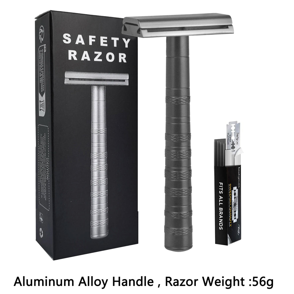 Double Edge Safety Razor with 5 Spare Blades 30° Angled Precision Reusable Single Blade Razors for Men and Women