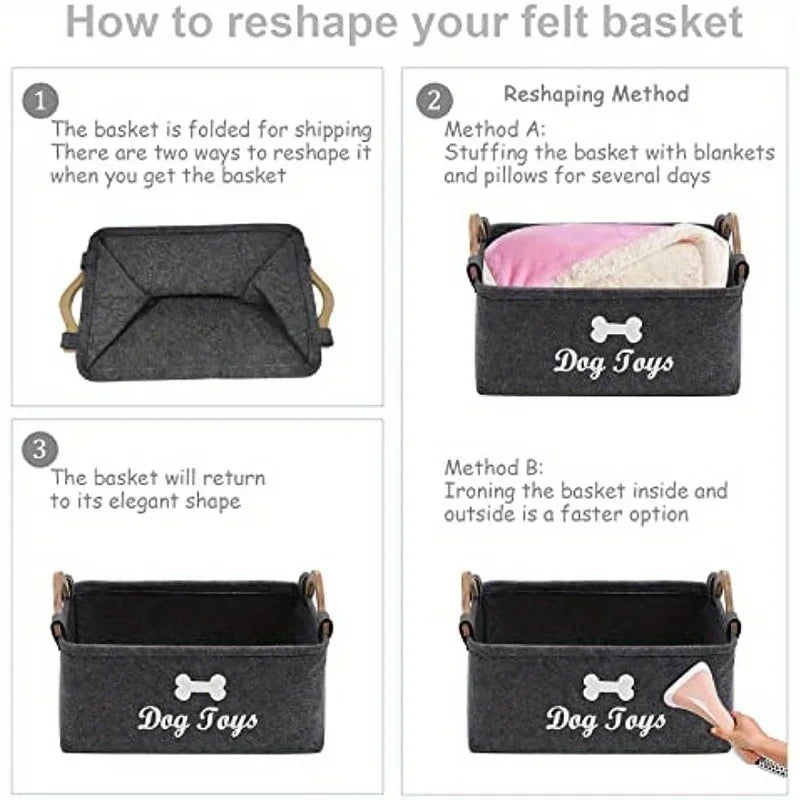 Felt pet toy box, dog toy box, storage basket box - perfect for organizing pets