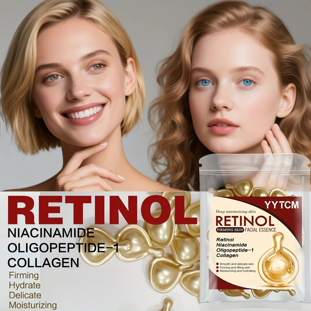 Retinol Firming Facial Moisturizing Essence Capsules, Retinol Facial Essence, Contains Hydrolyzed Collagen, Niacinamide, Deep Moisturizing (0.5Gx30 Capsules)/Bag-1 Bag