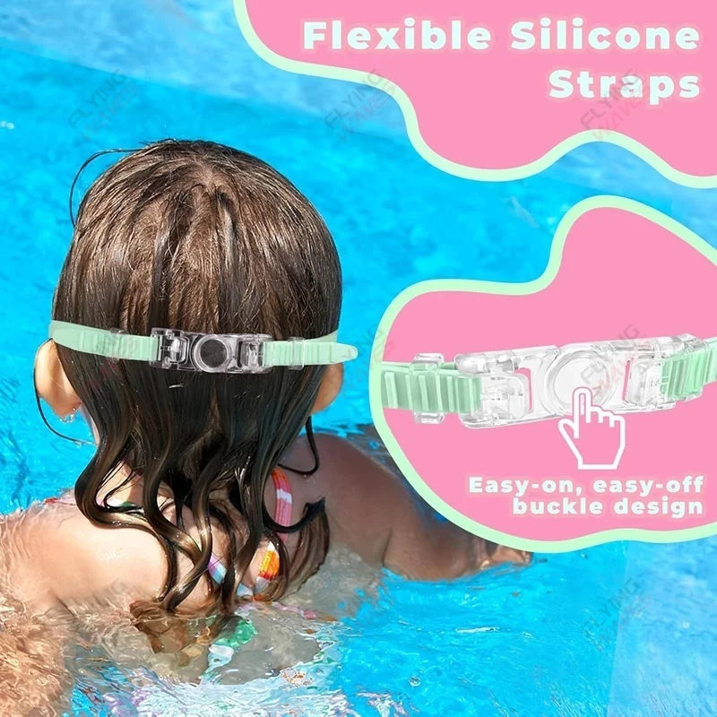 Large Frame Kids Swim Goggles 3-15YDS Boys Girls Youth Wide Vision Anti-UV Anti-Fog No Leak Soft Silicone Pool Swimming Eyewear
