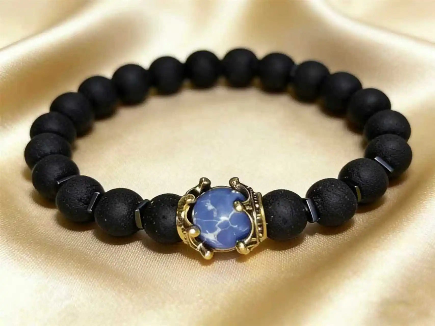 Men's Stylish Natural Stone Bracelet Vintage Crown Symbol of Power Hematite Beads Gift for Friends Natural Tiger Eye beads