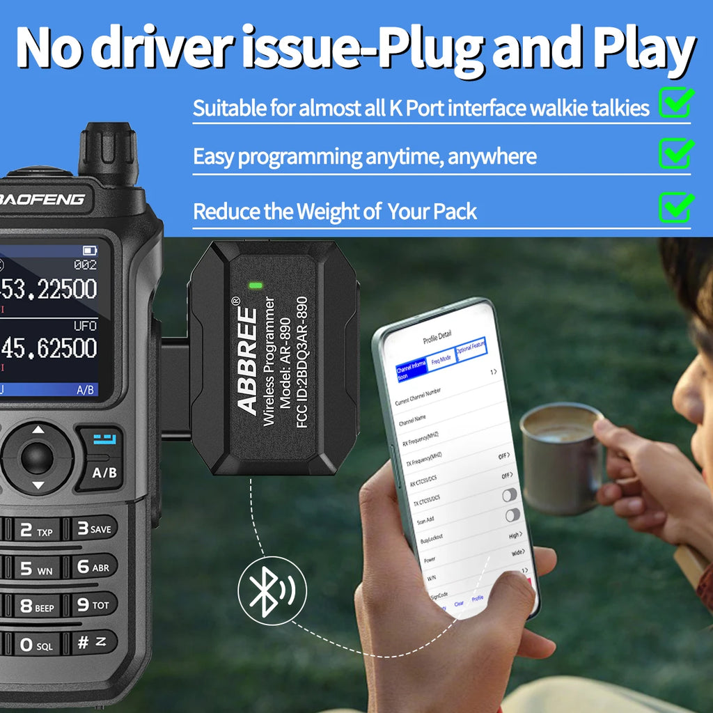 ABBREE Bluetooth Wireless Programmer for Walkie Talkie Plug & Play No Driver Issue Phone for UV5R BF888S Quansheng UVK5