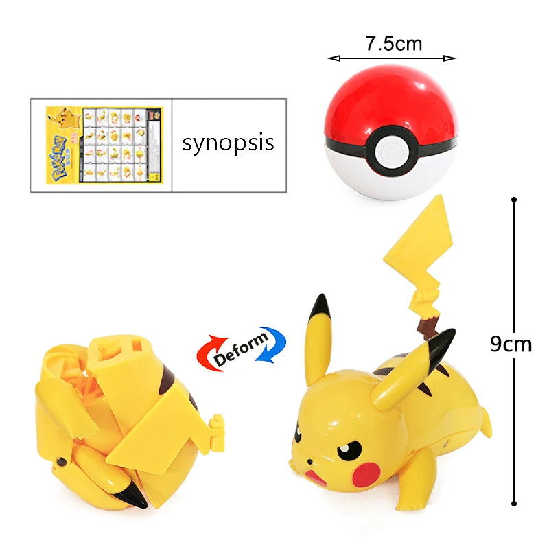 Funny Pokemon Transformation Cartoon Model Pokeball Pikachu Toys Scalable Anime Figure Dolls Model Ornaments Kids Birthday Toys