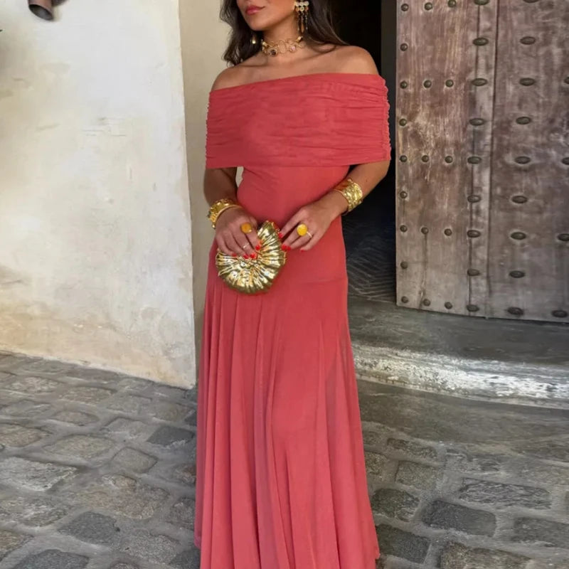Sexy Sleeveless Commuter Dress Fashion Hight Waist Strapless Slim Long Dress Women Elegant Mesh Splicing Solid Color Party Dress