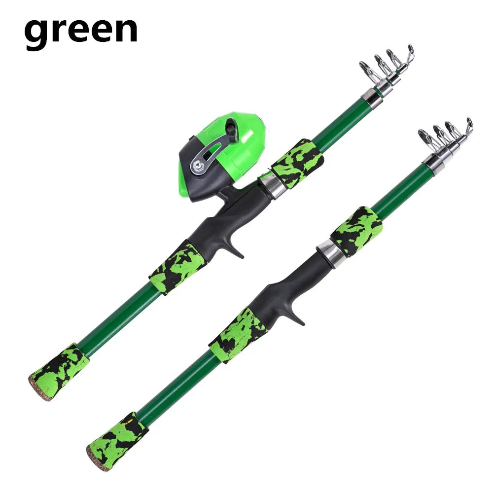 Portable telescopic camouflage children's fishing rod with rotating adjustment throwing rod outdoor fishing accessories tools