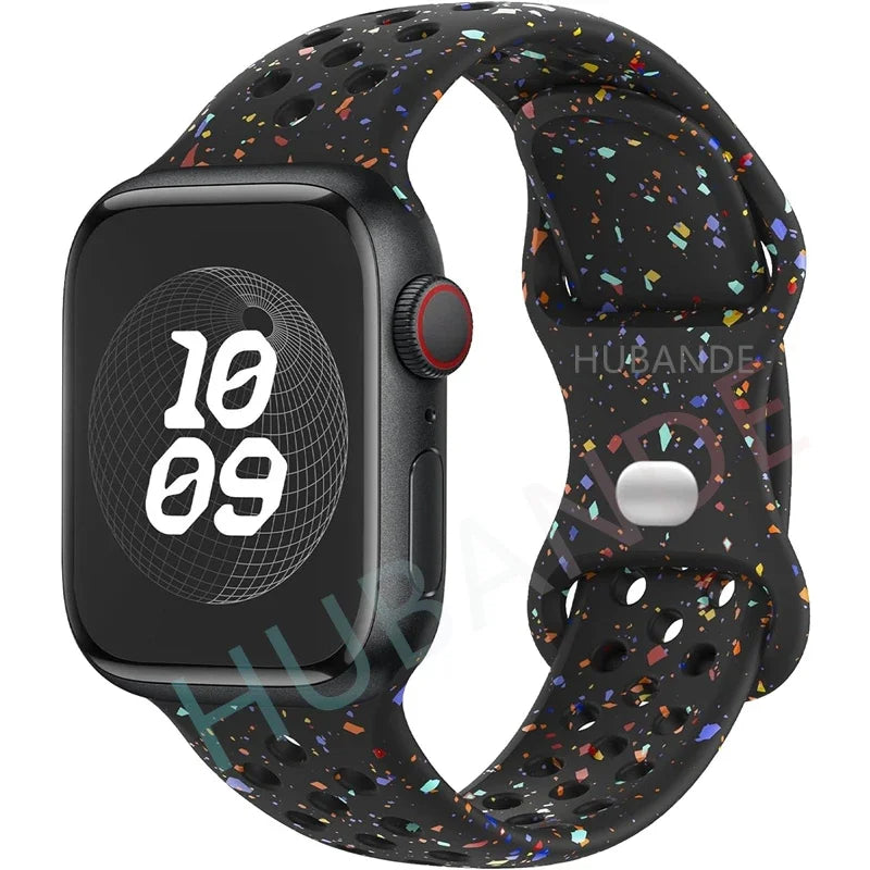 Original Sport Strap for Apple Watch Band 46mm 49mm 45mm 44mm 38 42mm Colored Particles Rubber Band IWatch Ultra 10 9 8 7 6 5 SE