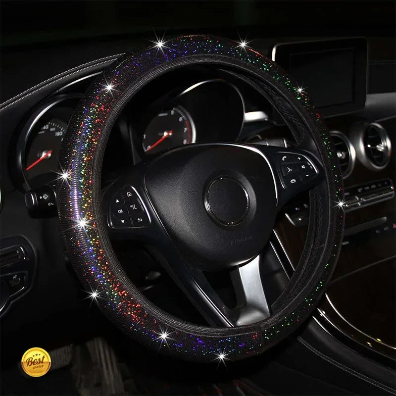 Car Universal 37/38cm Steering Wheel Cover Elastic Handle Cover Colorful Bronzing Diamond BlingBling Steering Wheel Accessories
