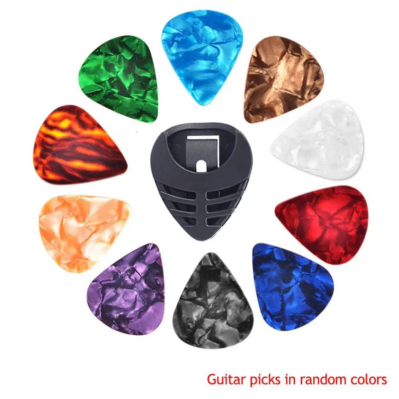 10Pcs Guitar Picks & Guitar Pick Holder Set For Acoustic Guitar Electric Guitar Bass Ukulele Stick-on Holder (Random Color)