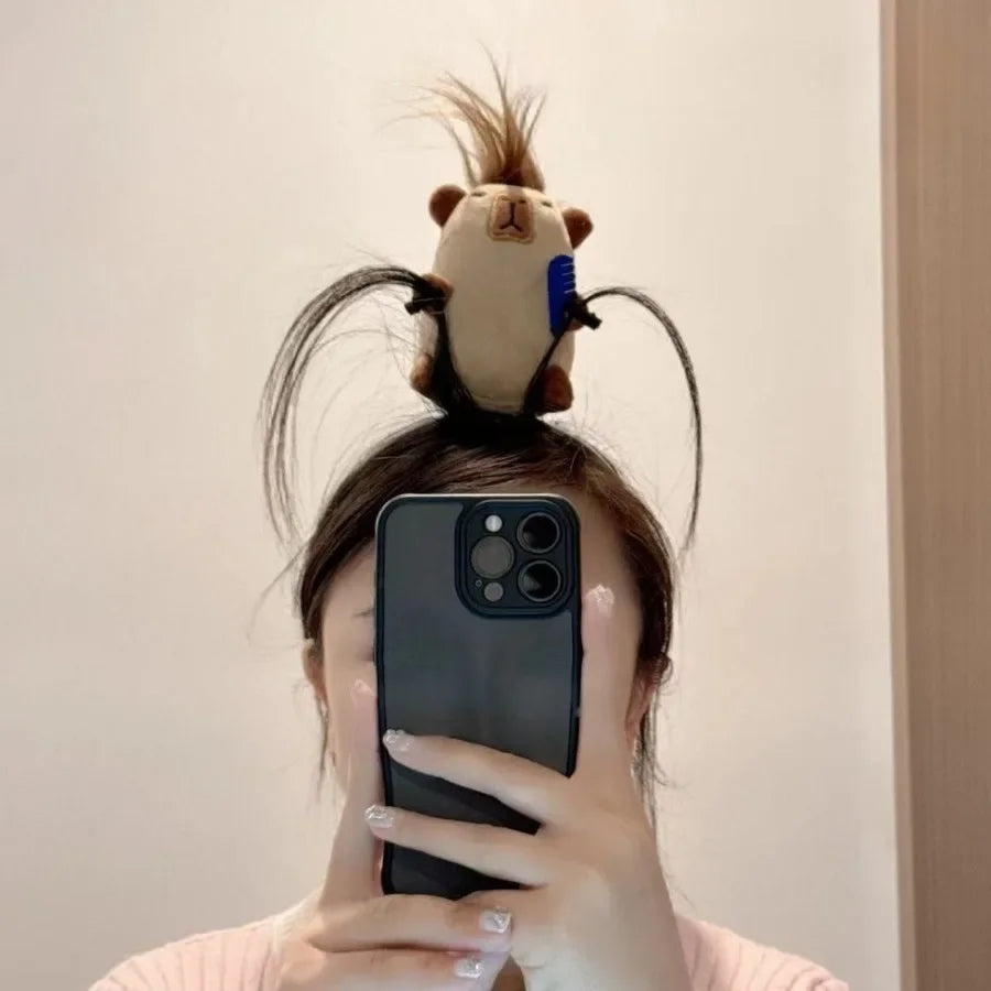 Ratatouille Mouse Head Hairband Capybara Funny Plush Hair Hoop Halloween Decor Capibara Women Hair Band Makeup Headdress Hairpin