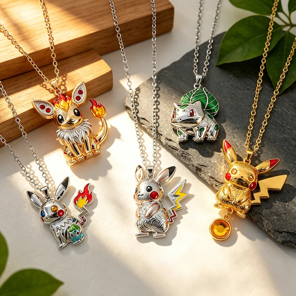 1PC Cute Q Version Character Necklace Alloy Charmander Bulbasaur Jewelry Pendant for Fans Holiday Gifts Jewelry Accessories