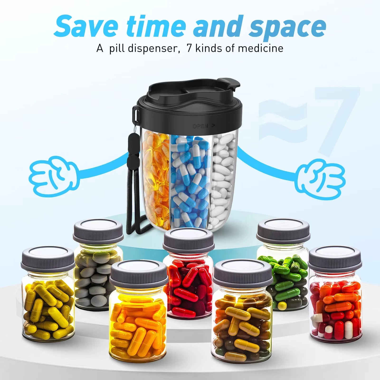 7 Grids Large Pill Box Cases for Travel A Month Pill Organizer Pill Dispenser for Tablets Vitamins Medicine Fish Oils Sub-packed