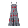 MUJER Plaid Slip Long Dress Woman Embroidery Ruffle Summer Dresses 2025 Sleeveless Beach Holiday Dress Women Casual Midi Dresses