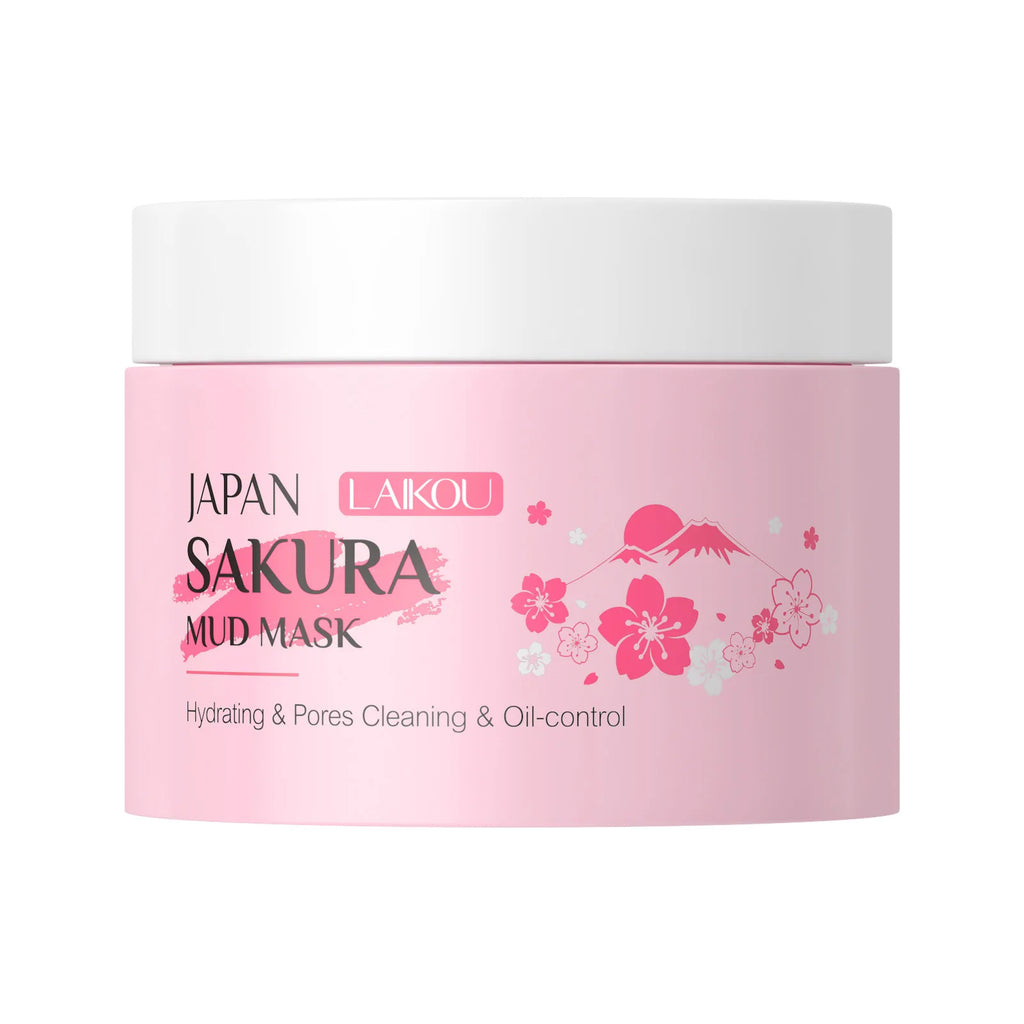 Laikou Sakura Mud Mask Deep Cleansing Oil Control Balance Antioxidan Shrink Pores Remove Blackheads Refreshing Facial Mask90/25g