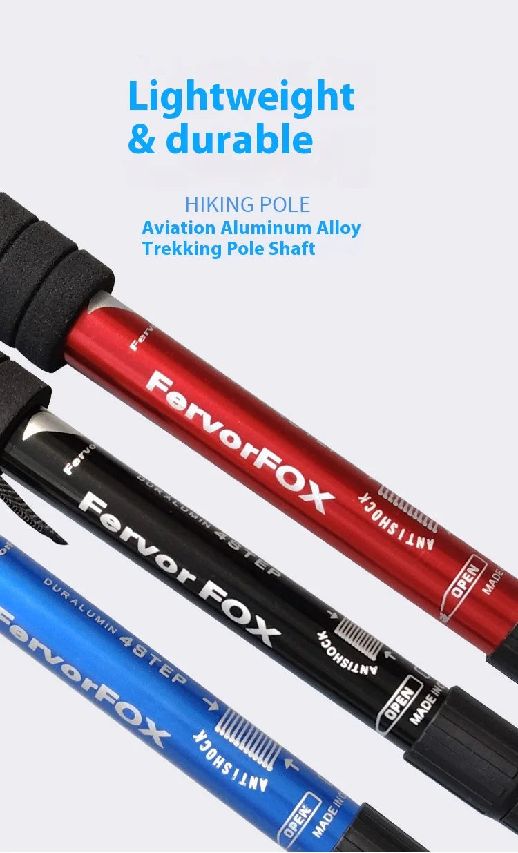 Outdoor Hiking Stick Telescopic Cane Non-slip Cane Straight Handle Four-section Portable Aluminum Alloy Men Women's Hiking Canes