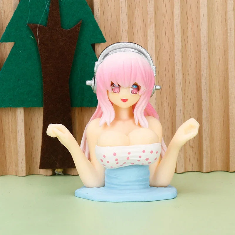 Sexy Kanako Chest Shaking Girls Car Ornaments Cartoon Kawaii Anime Statue Car Dashboard Sexy Doll Figurine Cute Car Decorations