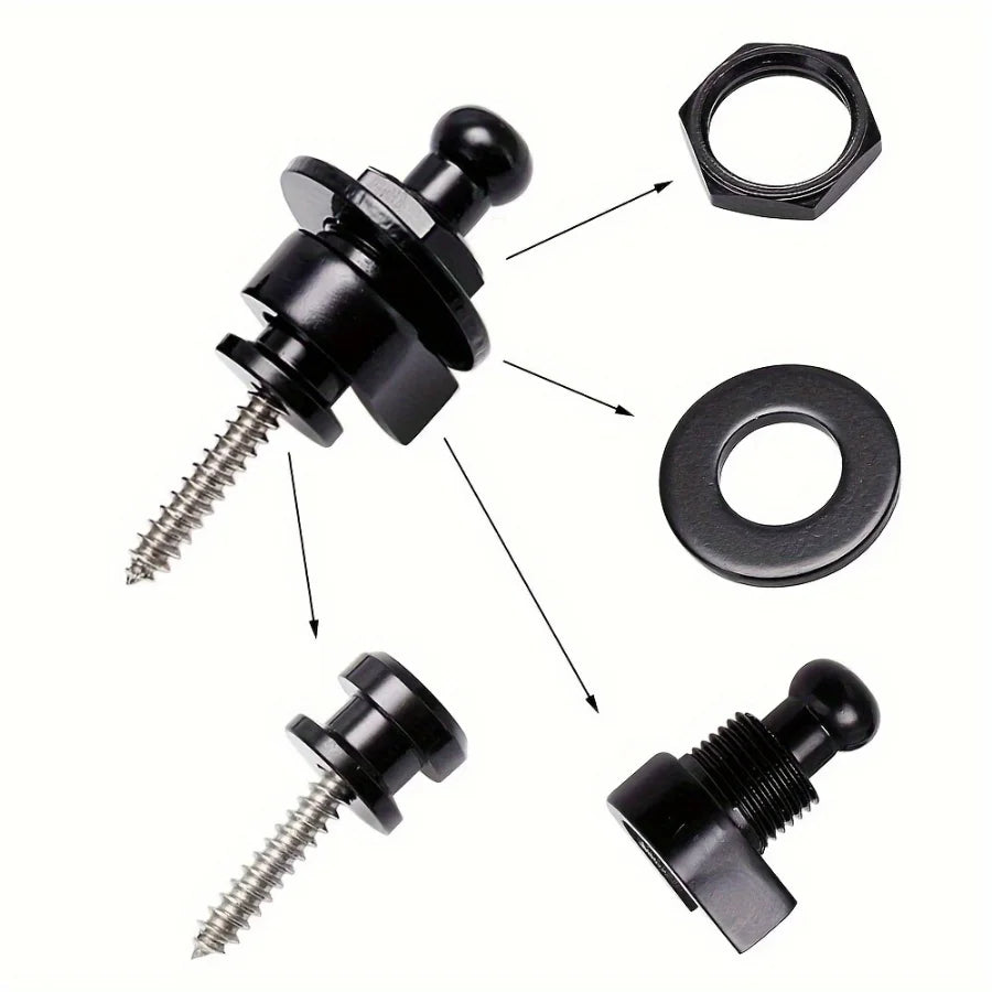 2pcs premium alloy guitar with lock strap, gold and black, safe and stylish for acoustic guitar, electric guitar and bass