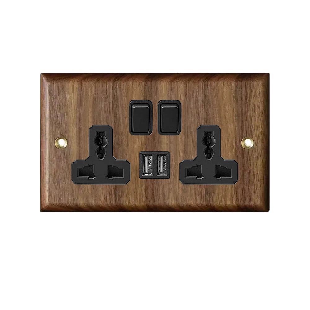 High Quality Retro Europe Type Vintage Wall Light Switch Socket, Solid Wood Brass Toggle Switch Plate, Antique Home Stay Switch