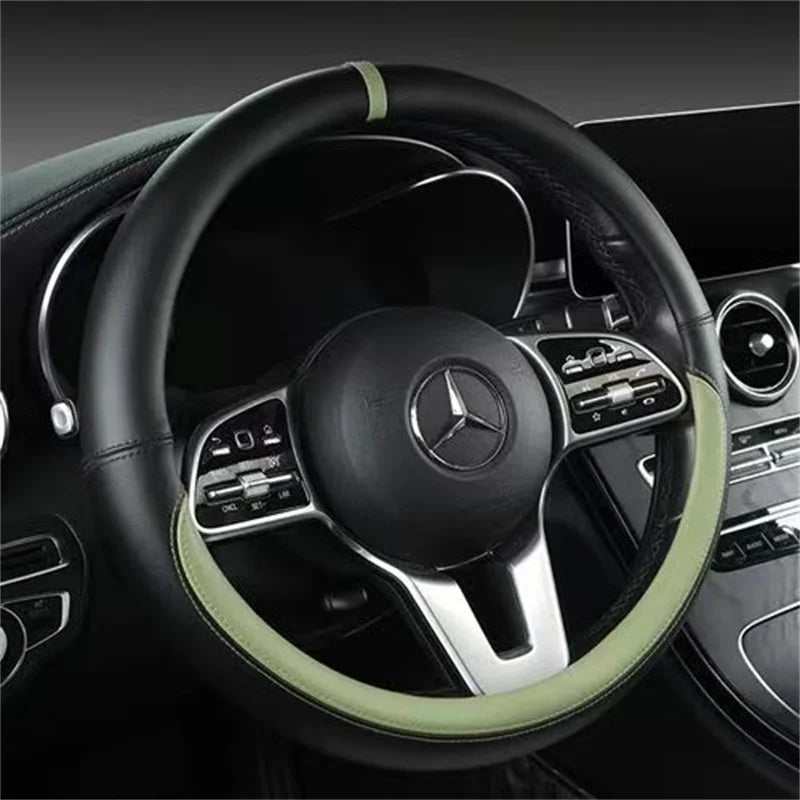 Full Leather Universal Car Steering Wheel Cover Breathable Anti Slip Car Decoration 37-38cm Steering Wheel Cover Accessories