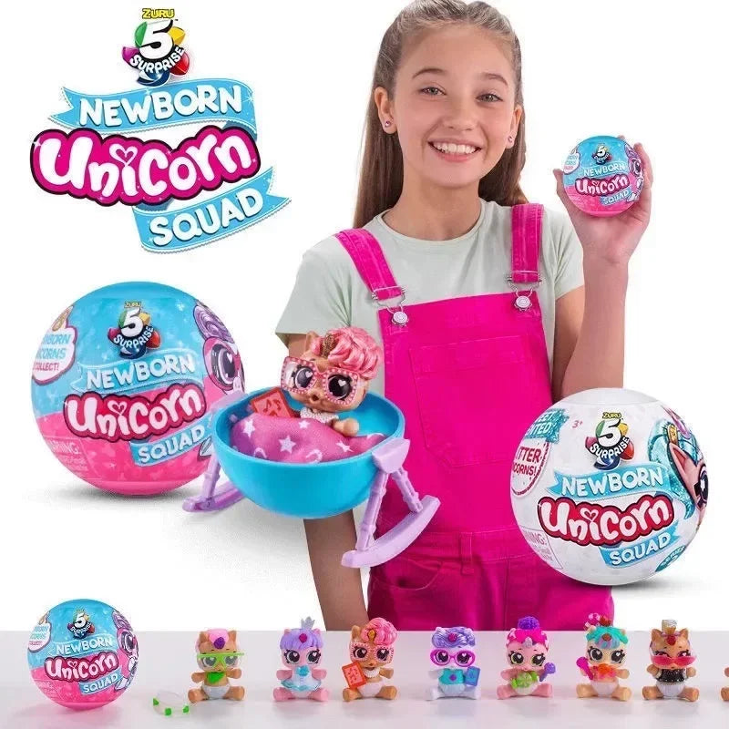 Surprise 5 Capsule Toys Newborn Unicorn Squad Mini Rainbocorn Blind Box Surprise Ball Anime Figure Collectible Toys