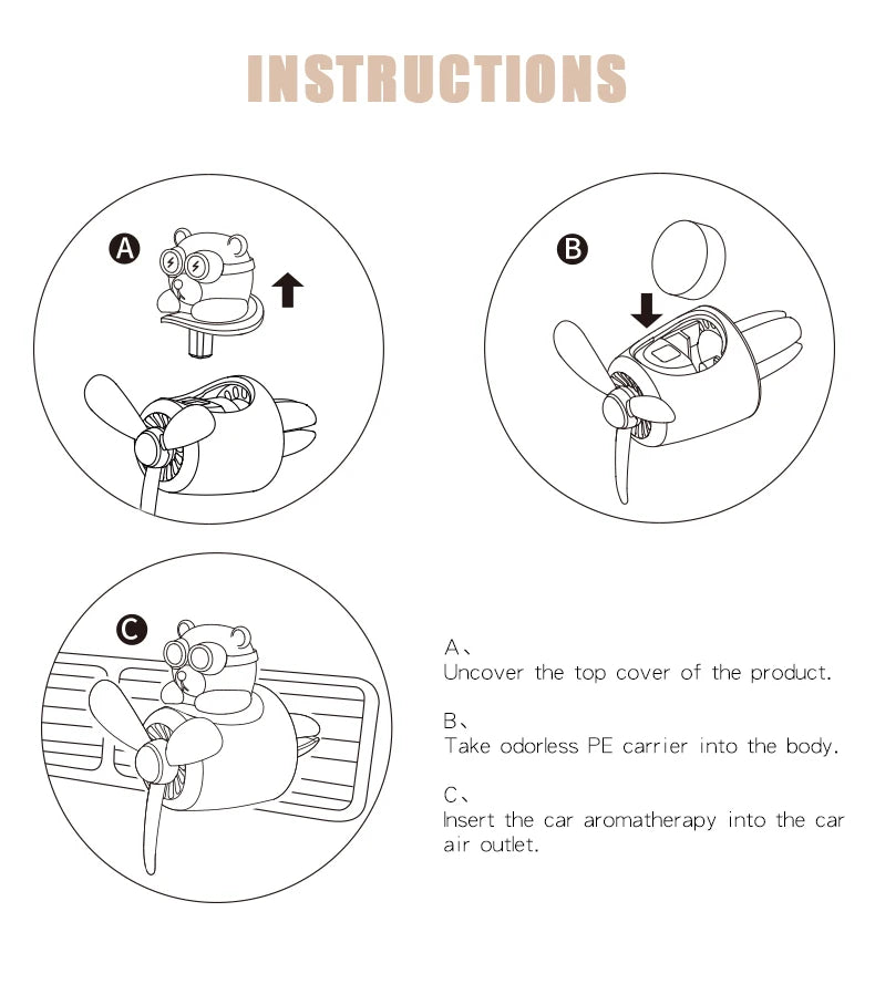 DIY aroma odorless car accessories interor decorations inside ornament plane pilot bear car air fresheners vent clip men cartoon