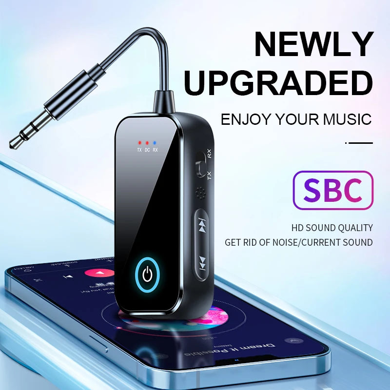 Bluetooth 6.0 Car Audio Receiver Transmitter 3.5mm AUX Hi-Fi Stereo Music Airplane Wireless Audio Adapter with HD Mic for PC TV