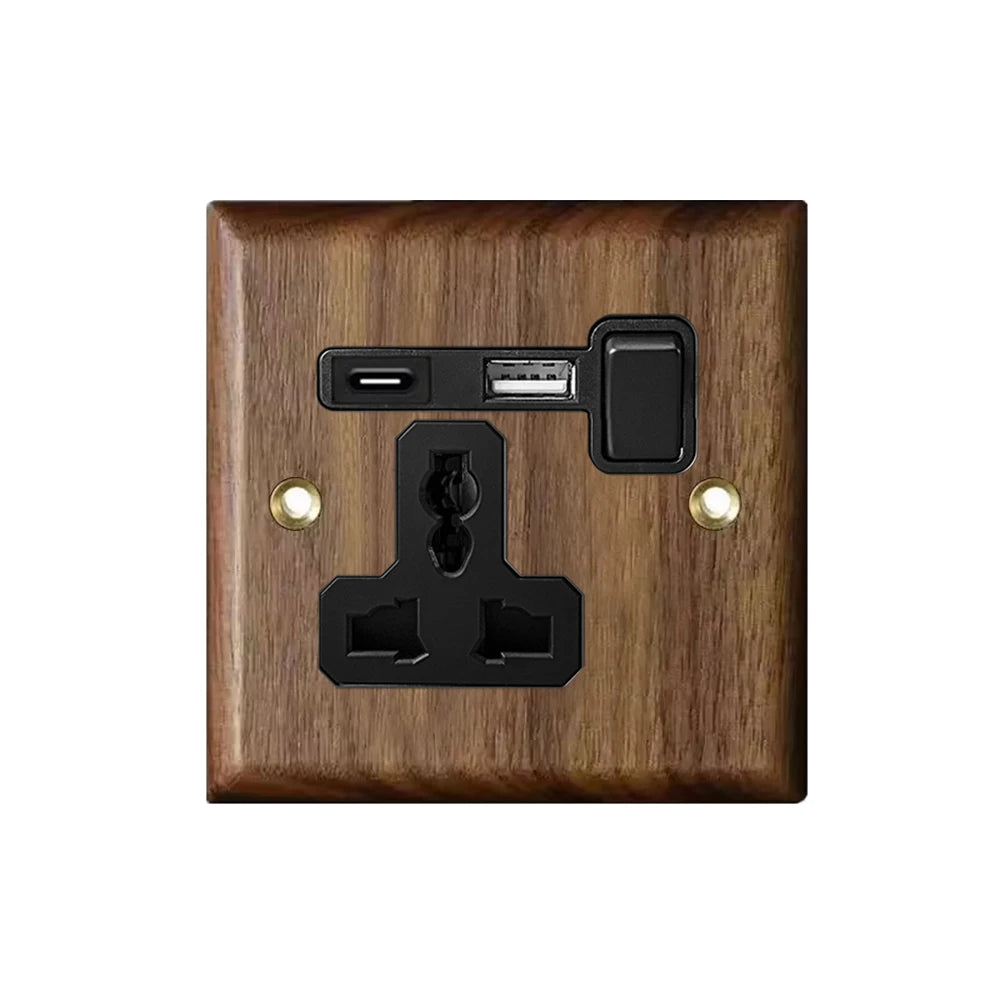 High Quality Retro Europe Type Vintage Wall Light Switch Socket, Solid Wood Brass Toggle Switch Plate, Antique Home Stay Switch