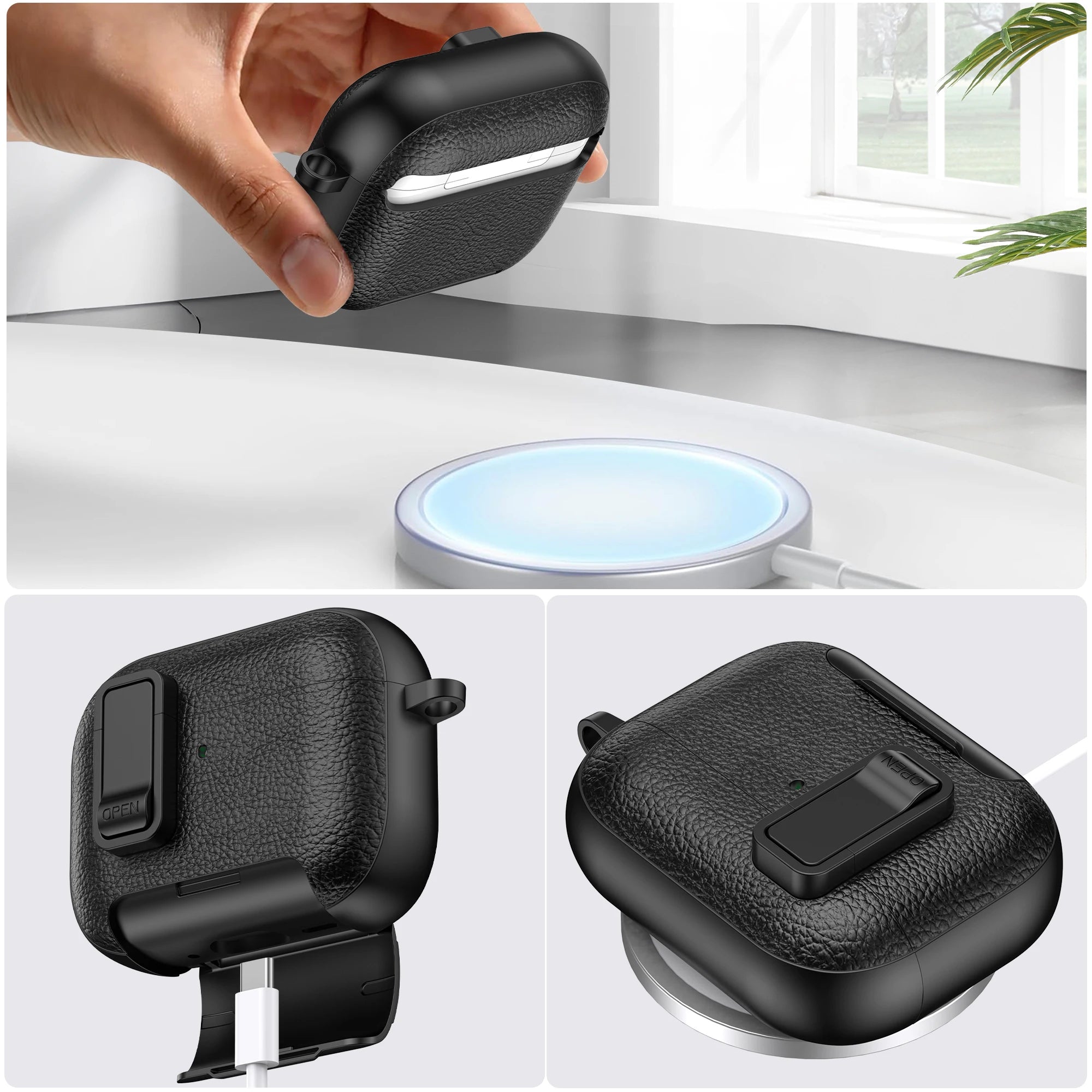 New Earphone Cover For AirPods Pro 3 3rd Generation Protective Case With Secure Lock Invisible Phone Stand Leather Texture Cover