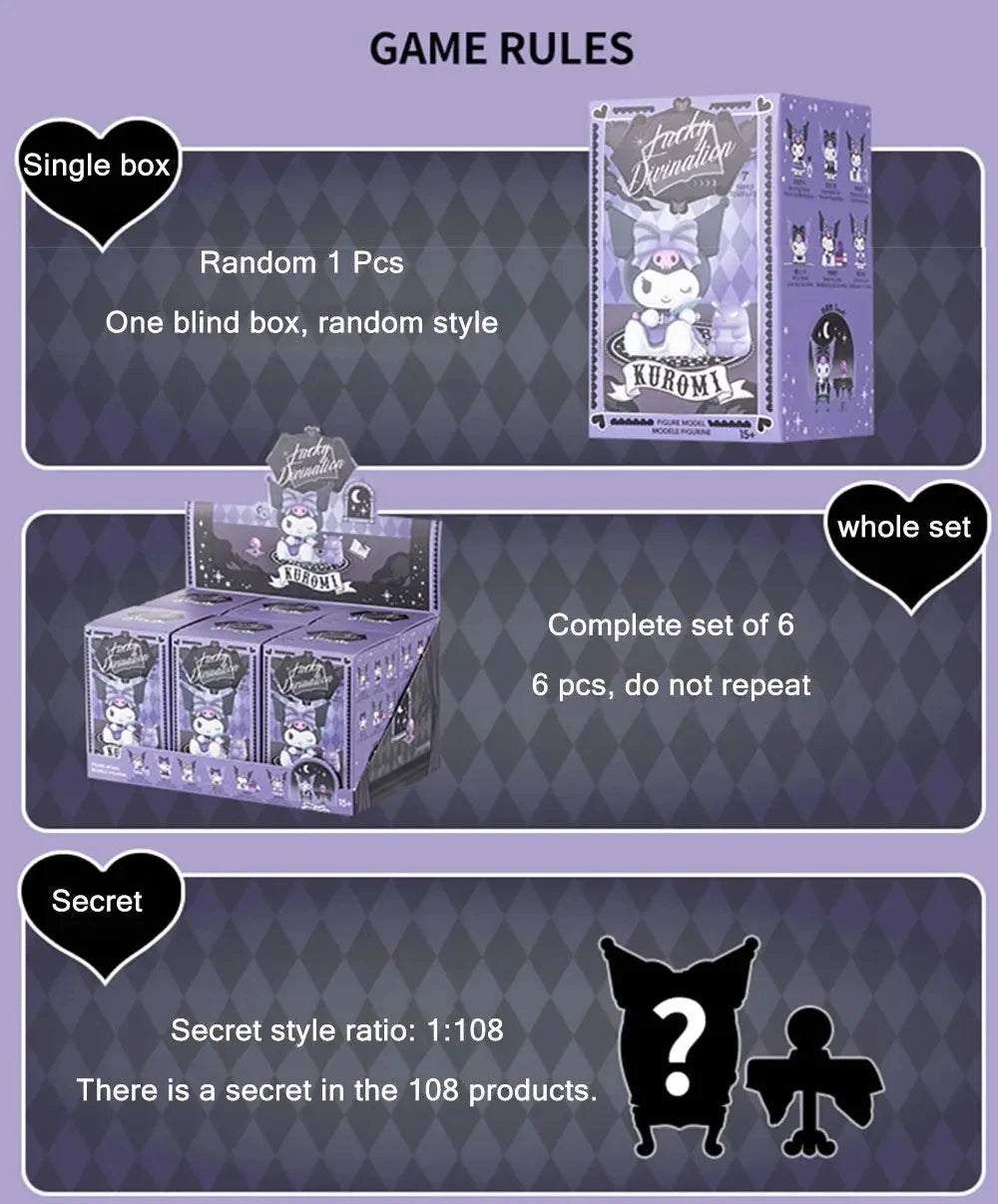 Sanrio Blind Box Cartoon Kuromi Doll Lucky Divination Anime Series Action Figure Model Doll Child Toy Desktop Decor Birthday Gif