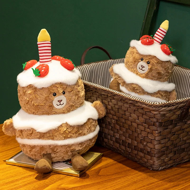 Kawaii Cartoon Hot Cake Plush Doll High Quality Soft Stuffed Fruit Strawberry Wedding Cake Simulation Food Plush Toy Home Decor
