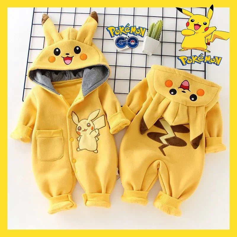 New Cute Cartoon Pokemon Pikachu Baby Pyjamsa Newborn Winter Long-Sleeved Kids Rompers Clothing Babies Toddler'S Clothes  Onesie