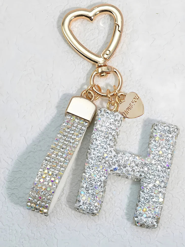Shining Diamond Inlay 26 English Initial letter Key Chain Car High-end Key Ring Lady Bag Delicate Pendant Thanksgiving Gifts