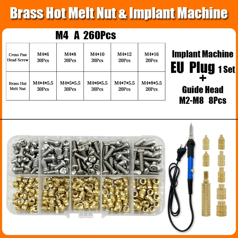Brass Hot Melt Threaded Insert Nut Iron Tip 3D Printer Accessorie Heating Nut  Stainless Screw Bolt Insertnut Kit M2 M2.5 M3 M4