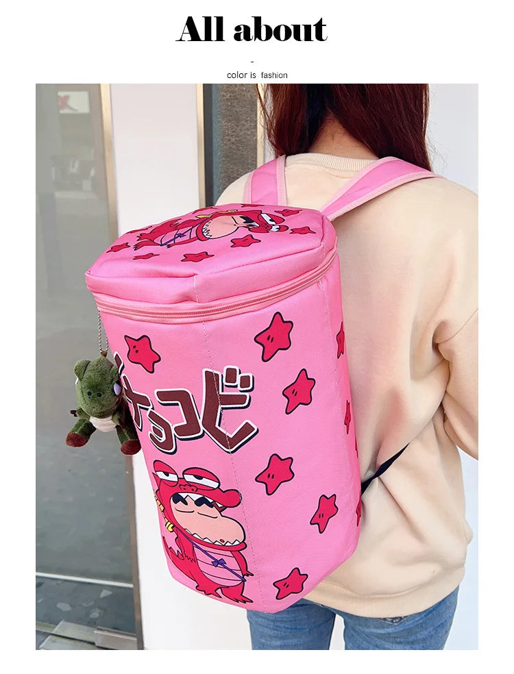 Crayon Shin-Chan Same Style Cute Backpack Crocodile Biscuit Backpack Top Zipper Badminton Racket Bag Portable Large Capacity Bag