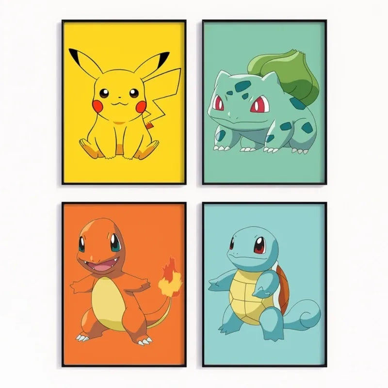 Cartoon Anime Poster Pokemon Pokémon Pikachu Watercolor Art Kids Room Decoration Wall Hanging Painting Kids Gift
