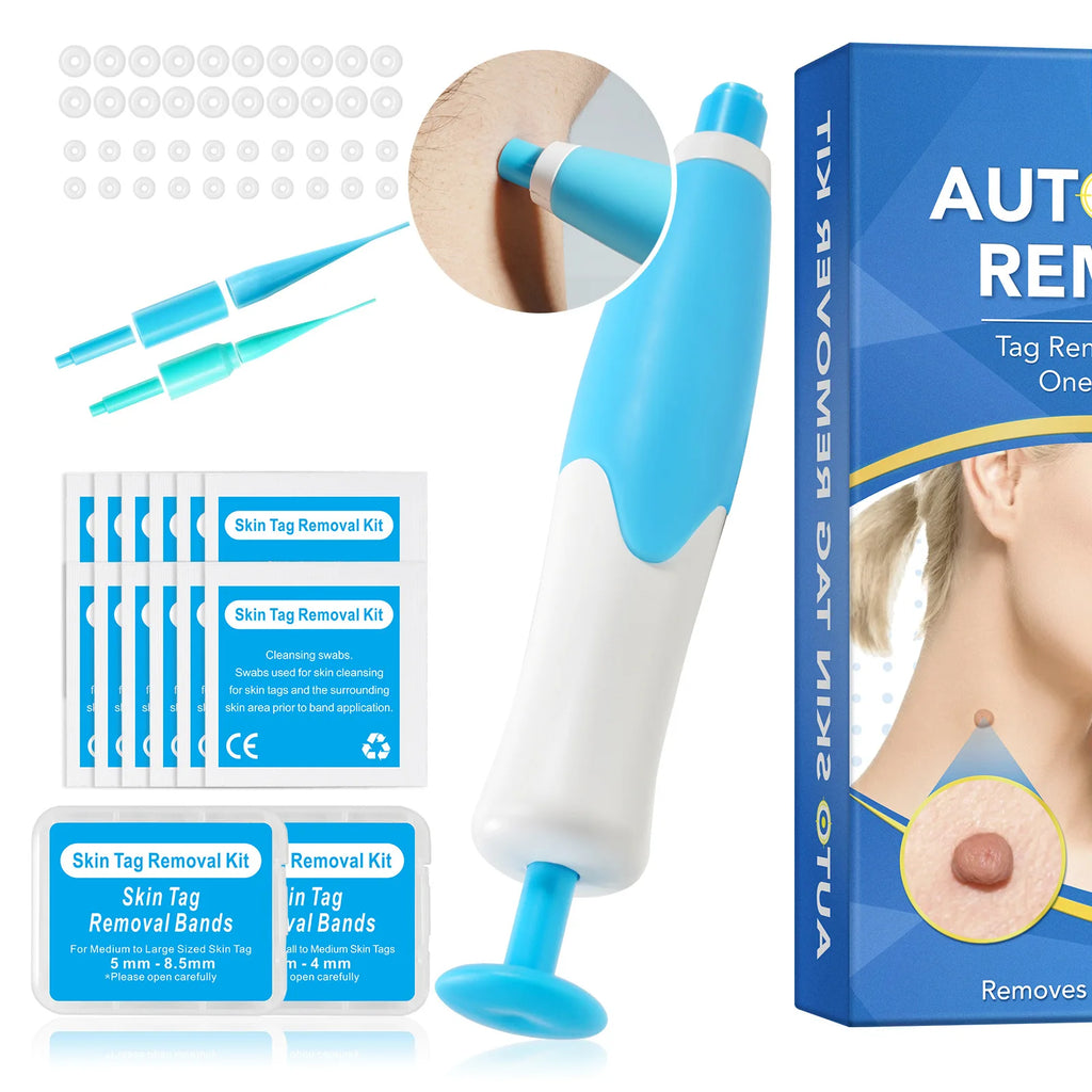 2-IN-1 Auto Skin Tag Removal Tool Kit Painless Skin Label Mole Acne Wart Removal Pen with Cleansing Swabs Facial Skin Care Tool