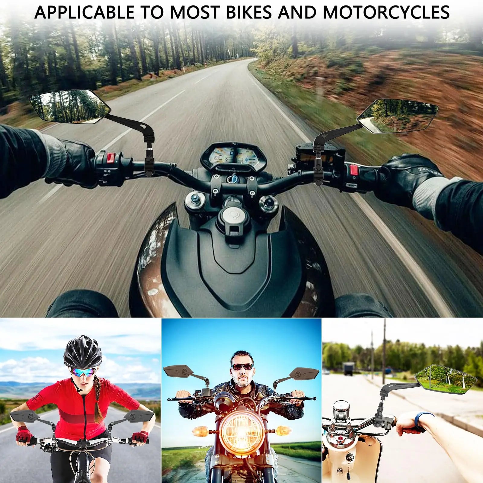Bicycle Rearview Bike Adjustable 360° Rotate Wide Angle Mirror Road Bike Handlebar Rear View Mirrors Bicycle Accessories
