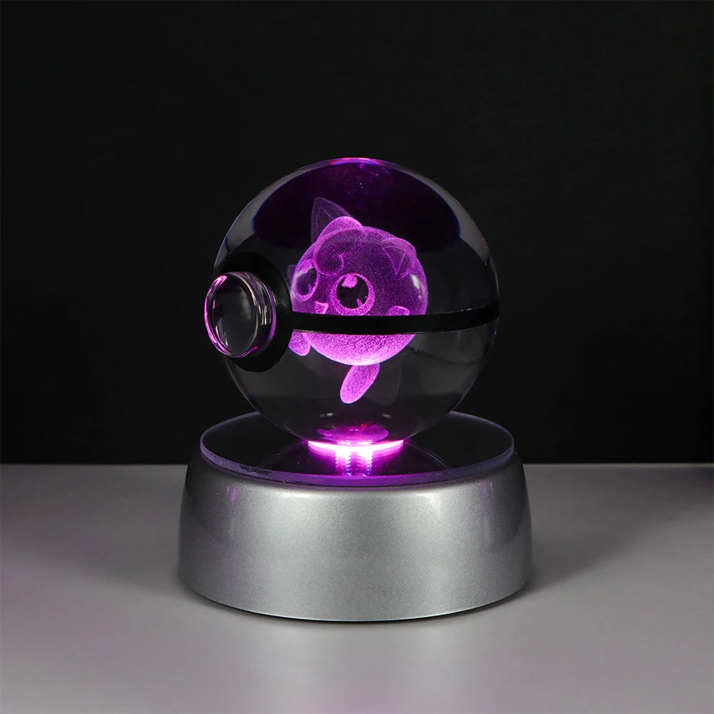Pokemon 3D Crystal Ball Pikachu Figure Pokeball Engraving Crystal Charizard Model with Led Light Base Toys Anime Christmas Gift