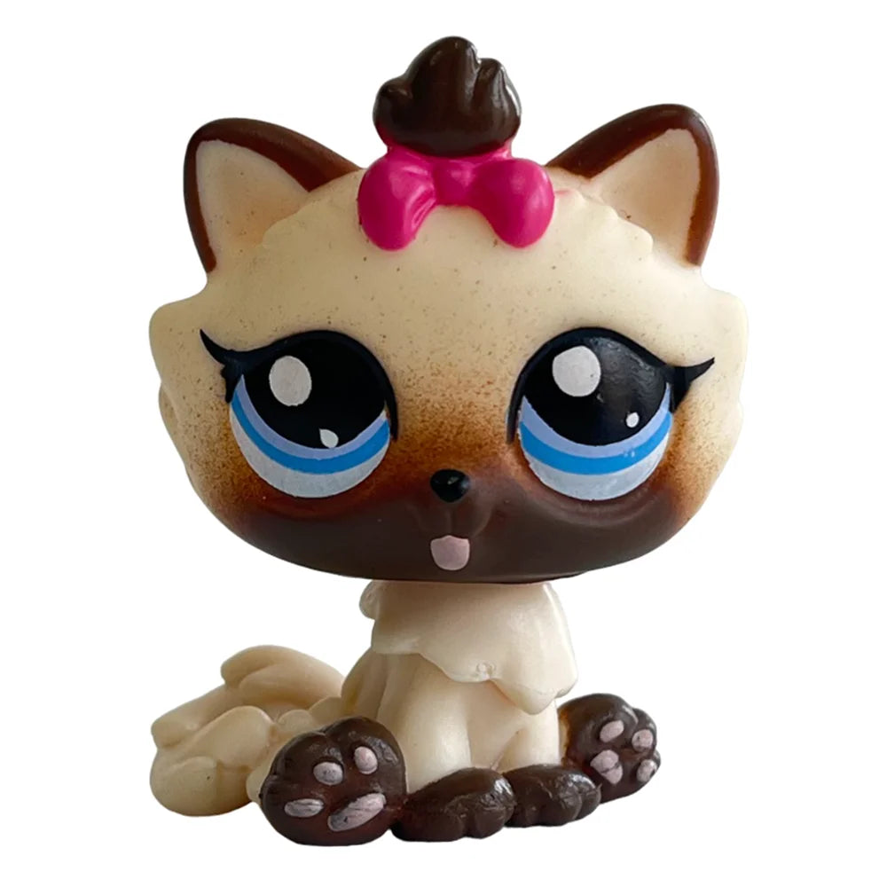 Rare pet Bobble head toy Stands Short Hair Kitten with Mouse and necklace Old Animal Collection toy lps