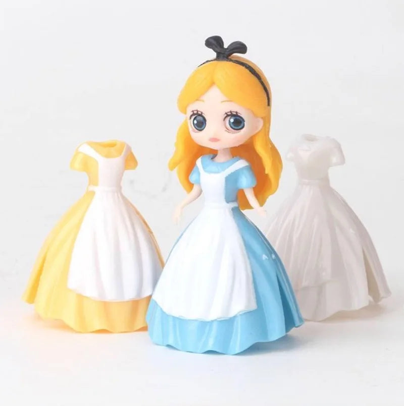 24pcs Princess Cinderella Belle Alice Snow White Ariel Rapunzel Pvc Action Figures Interchangeable Clothes Toys Dolls Gifts