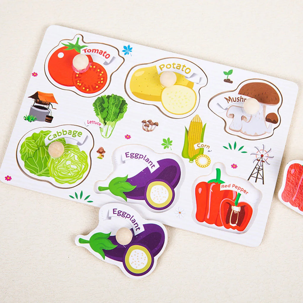 1pc Wooden Jigsaw Puzzle Kids Montessori Games Educational Toys for Children Animal Fruits Shapes Hand Grasp Board Wood Puzzles