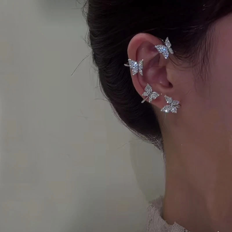 Korean Style Butterfly Ear Clips Without Piercing For Women Sparkling Zircon Ear Cuff Clip Earrings Wedding Party Jewelry Gifts