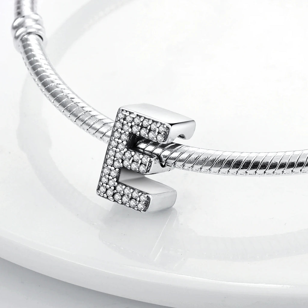 Original 925 Sterling Silver 26 Alphabet Letters Sparkling Zircon Charms Pendant Beads For Women Fine DIY Birthday Jewelry Gifts
