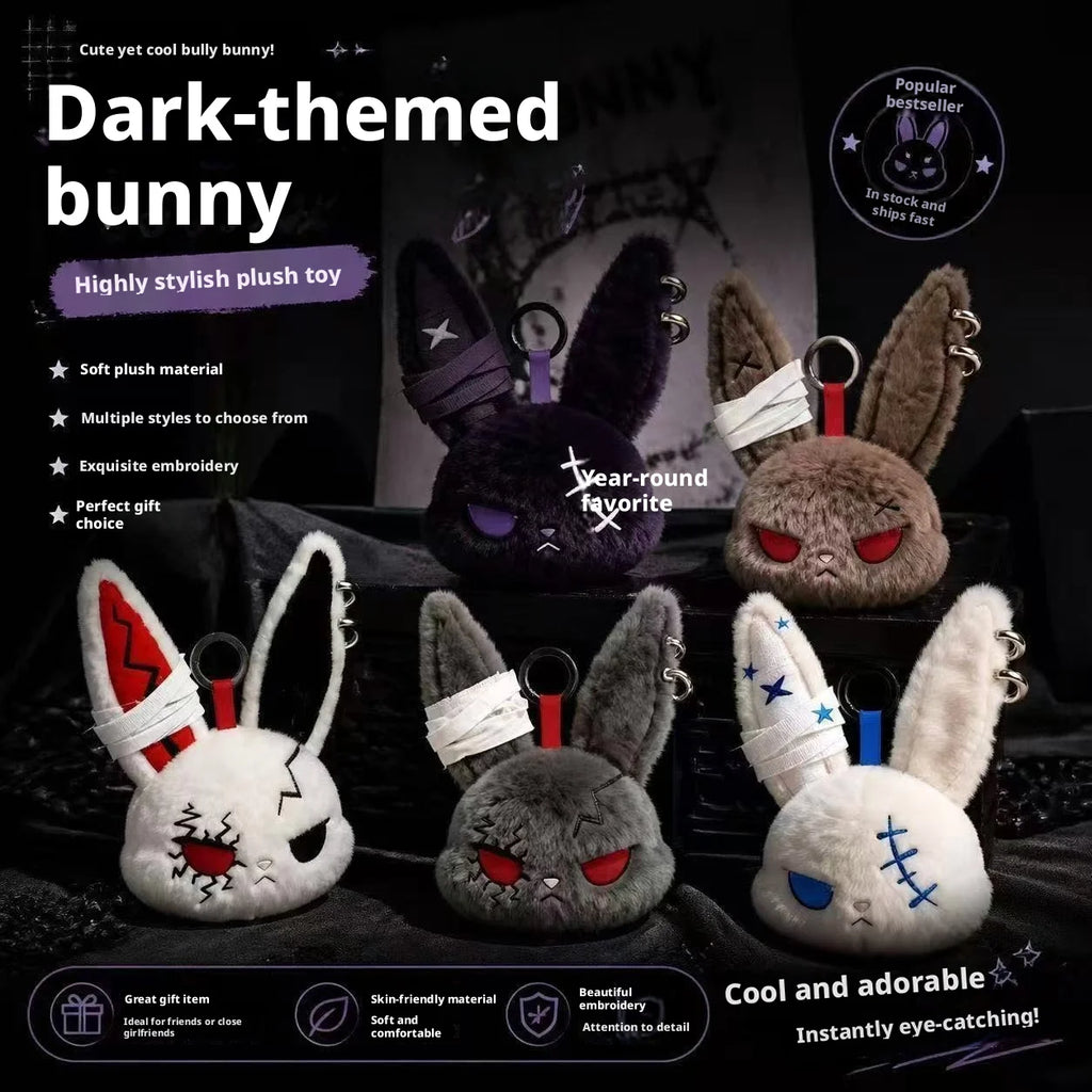 Hot Gothic Bunny Plush Keychain RabbitBag Charm with Bandage Desian Kawaii Key Ring Pendant Car Bag Ornament  Gift To