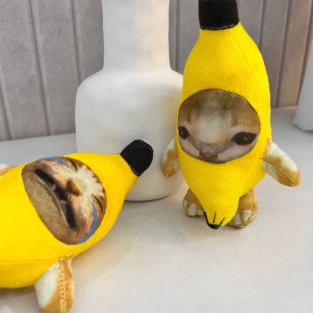 Banana Cat Doll Pendant Keychain Crying Happy Banana Cat Plush Pendant With Sound Toy Car Bag Funny Pendant Keyring Gifts Kids