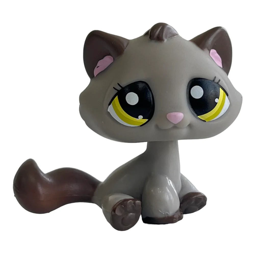 Rare pet Bobble head toy Stands Short Hair Kitten with Mouse and necklace Old Animal Collection toy lps