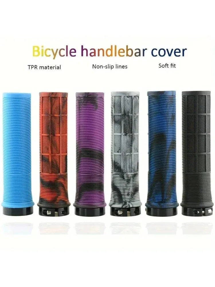 TPR Bicycle Grips Integrated Bicycle Handlebar Grips Aluminum Alloy Lock on Bicycle Handles Non-slip MTB Cuffs Bike Part
