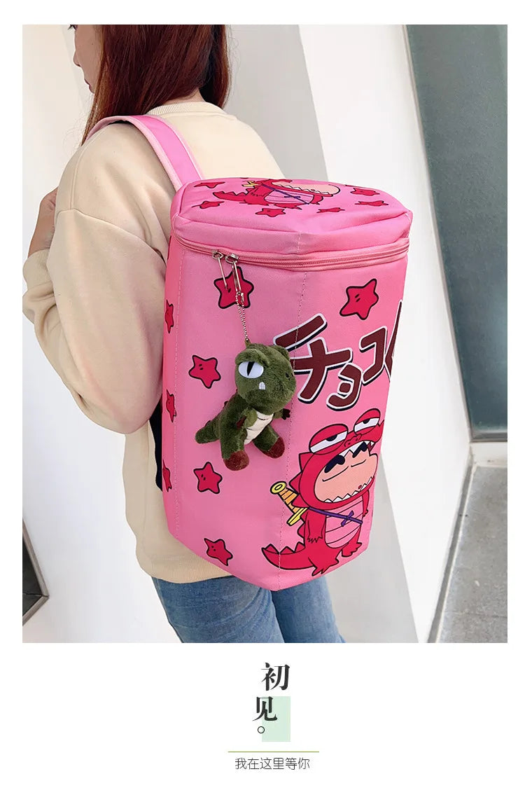 Crayon Shin-Chan Same Style Cute Backpack Crocodile Biscuit Backpack Top Zipper Badminton Racket Bag Portable Large Capacity Bag