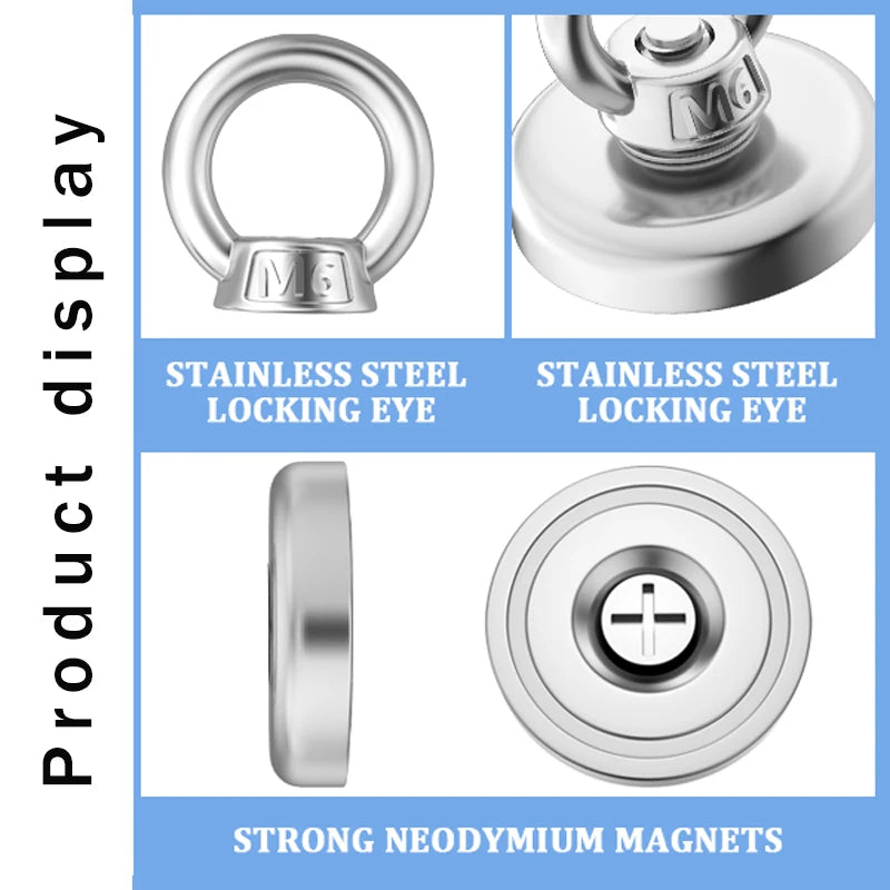 Super Strong Neodymium Fishing magnet Hooks N52 Heavy Duty magnet with Countersunk Hole Eyebolt 16-42mm Salvage Searcher Magnets